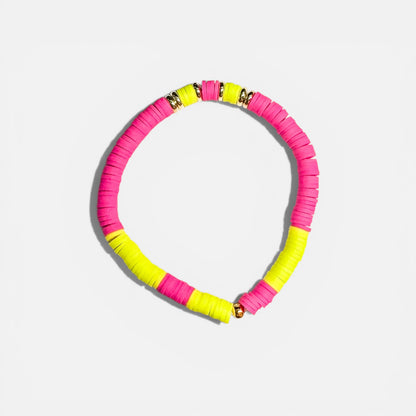 Neon Pink and Yellow Heishi Bead Stetch Beacelet | Adjustable Fit