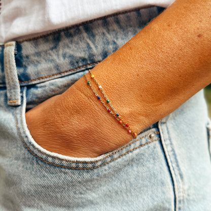 Elena Gold Double Chain Rainbow Bead Bracelet - Razzle and Rose Jewellery