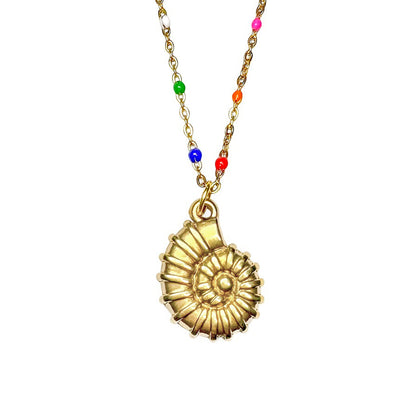 Elena Gold Rainbow Bead Necklace with Removable Shell Pendant