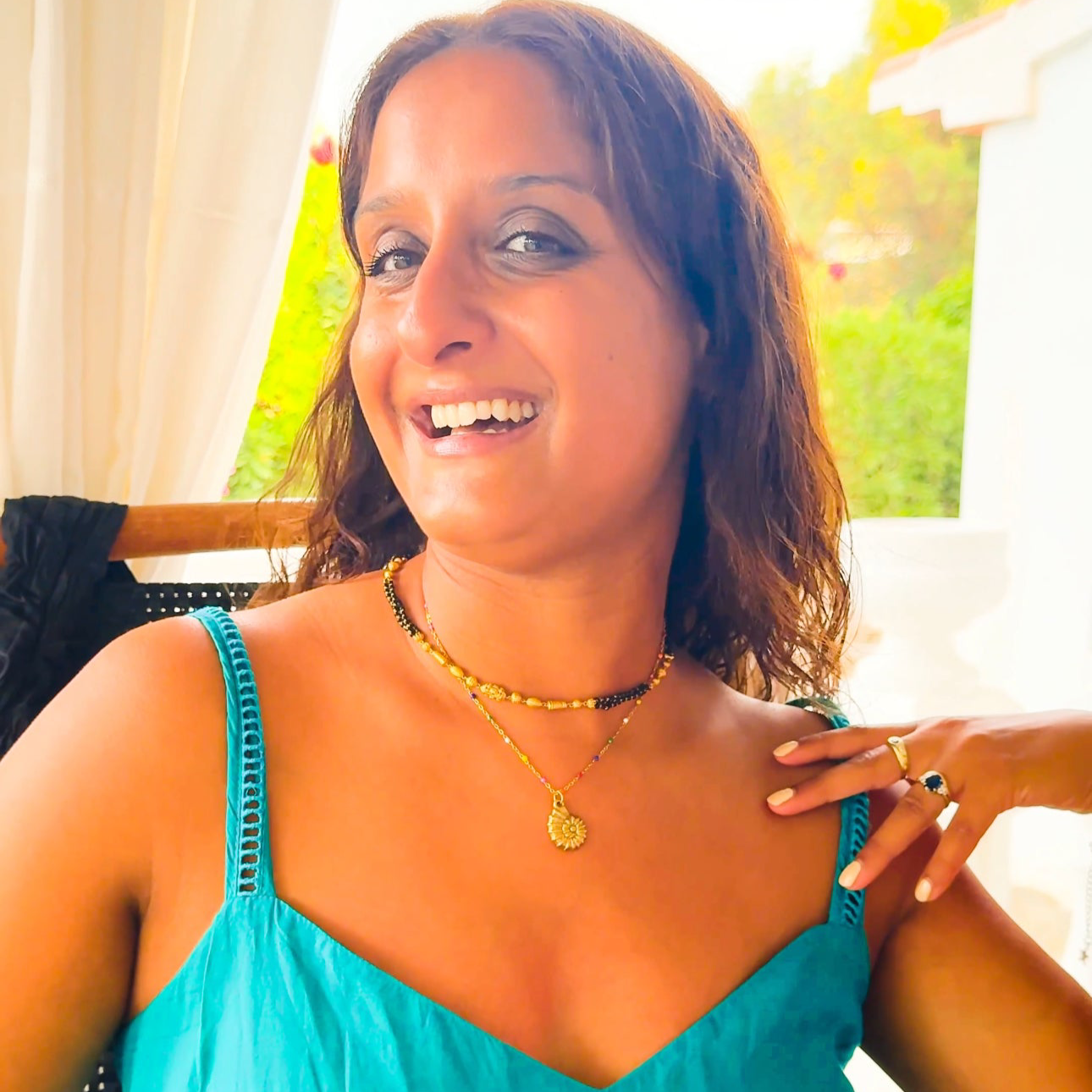 Elena Gold Rainbow Bead Necklace with Removable Shell Pendant