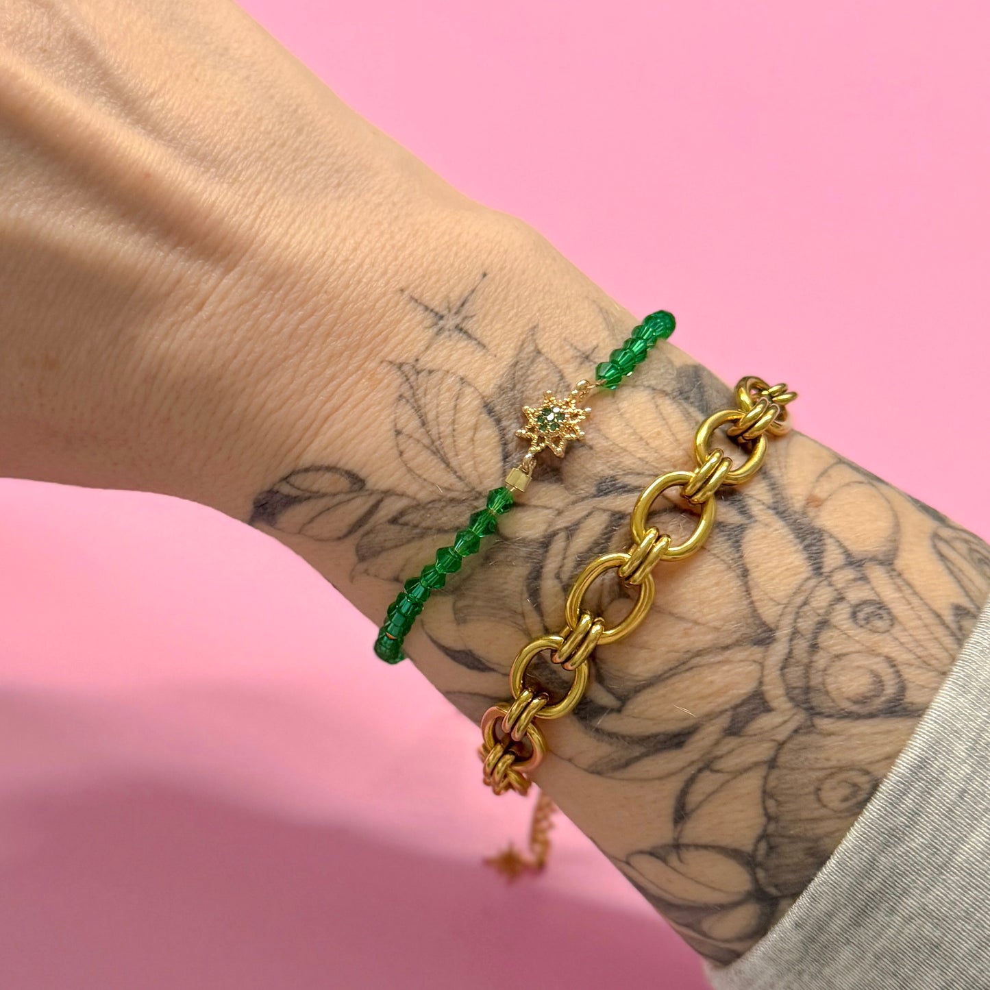 Emerald Green Crystal Bracelet with Gemstones