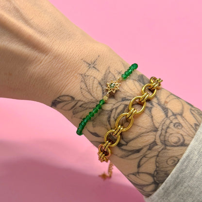 Emerald Green Crystal Bracelet with Gemstones