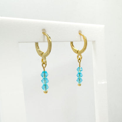 Emilia Gold Crystal Bead Small Hoop Earrings | Cornflower | Hot Pink | Rose | Aqua | White | Emerald Green