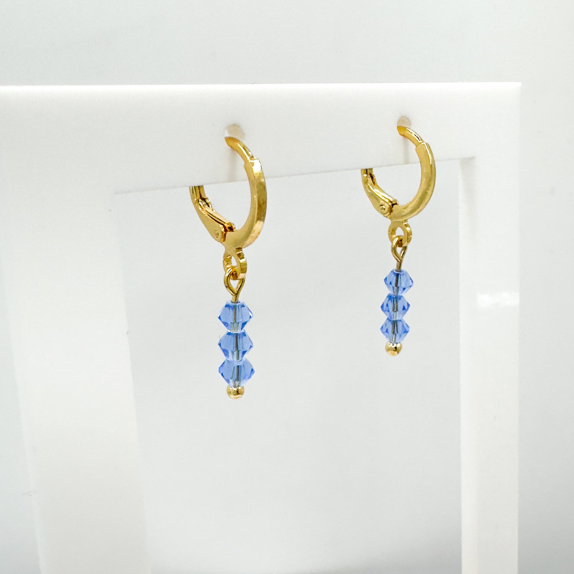 Emilia Gold Crystal Bead Small Hoop Earrings | Cornflower | Hot Pink | Rose | Aqua | White | Emerald Green