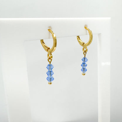 Emilia Gold Crystal Bead Small Hoop Earrings | Cornflower | Hot Pink | Rose | Aqua | White | Emerald Green