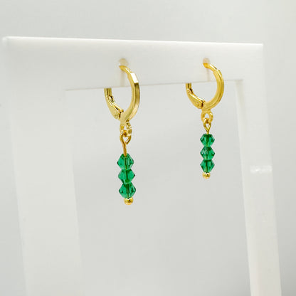 Emilia Gold Crystal Bead Small Hoop Earrings | Cornflower | Hot Pink | Rose | Aqua | White | Emerald Green
