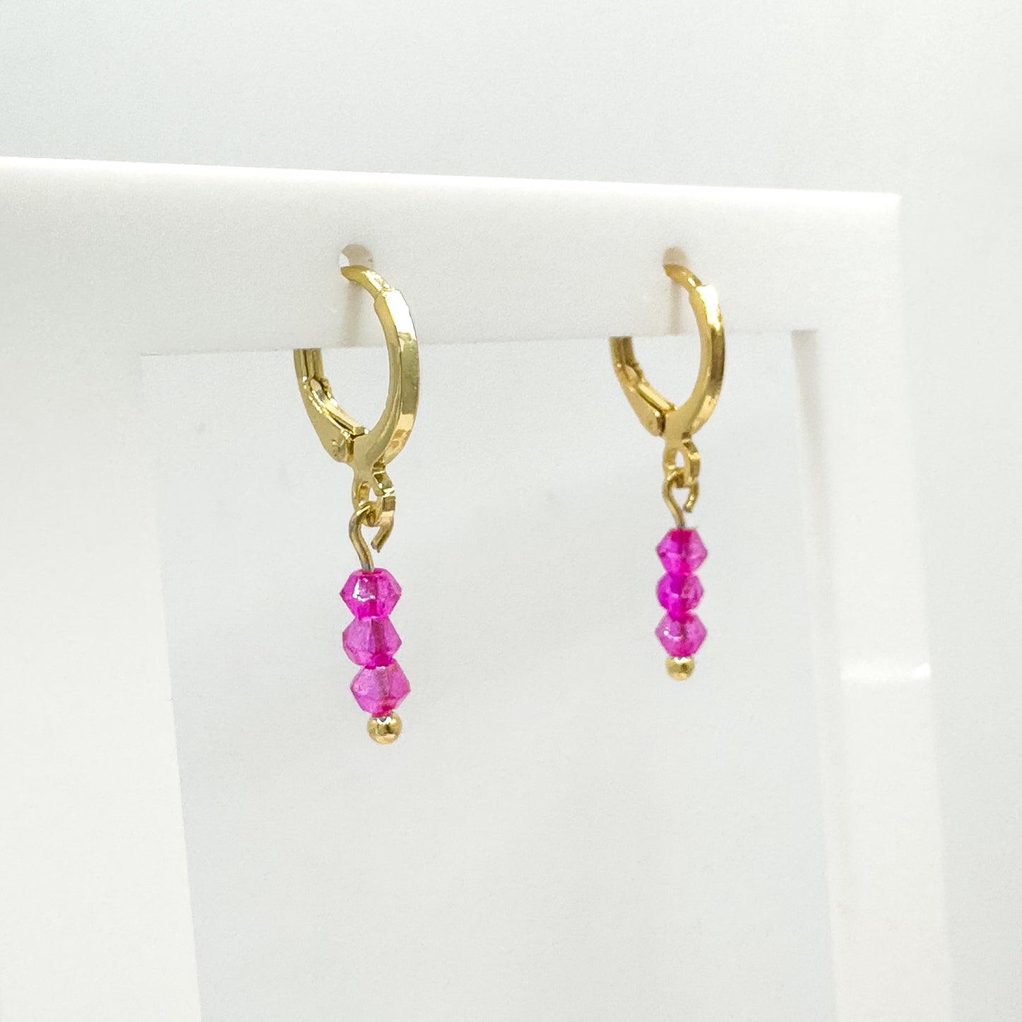 Emilia Gold Crystal Bead Small Hoop Earrings | Cornflower | Hot Pink | Rose | Aqua | White | Emerald Green