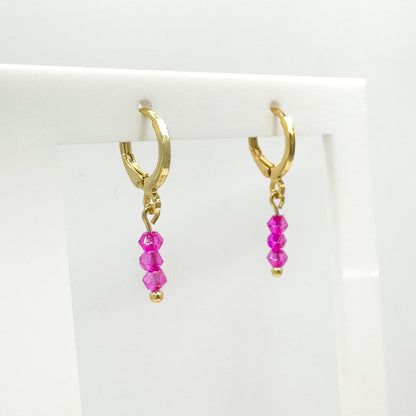 Emilia Gold Crystal Bead Small Hoop Earrings | Cornflower | Hot Pink | Rose | Aqua | White | Emerald Green