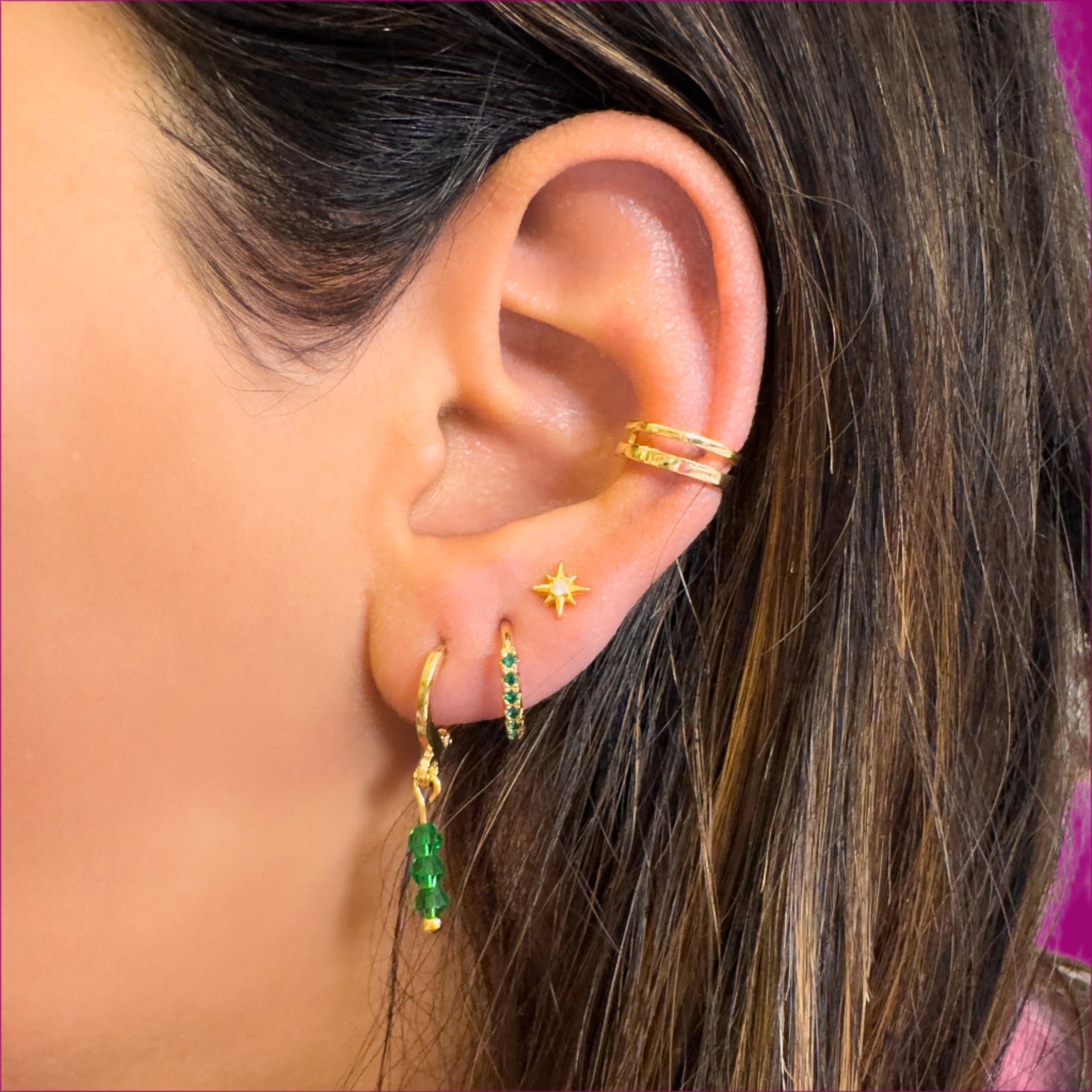 Emilia Gold Crystal Bead Small Hoop Earrings | Cornflower | Hot Pink | Rose | Aqua | White | Emerald Green