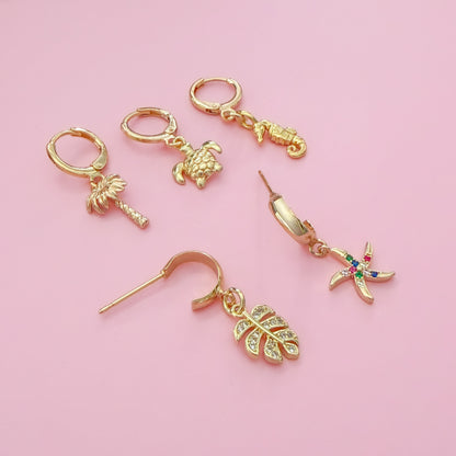 Estrella Gemstone Starfish Charm Gold Hoop Earrings