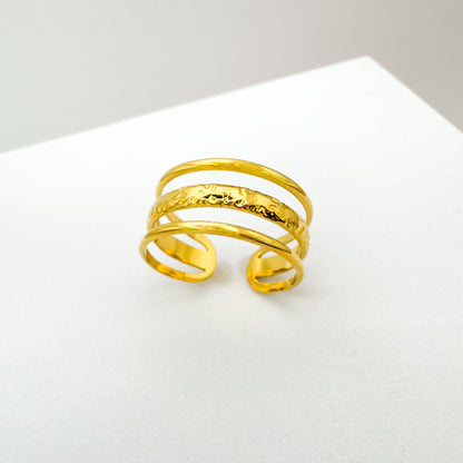 Eva Triple Band Gold Ring | Adjustable