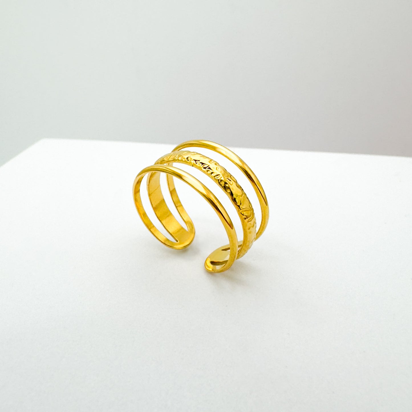 Eva Triple Band Gold Ring | Adjustable