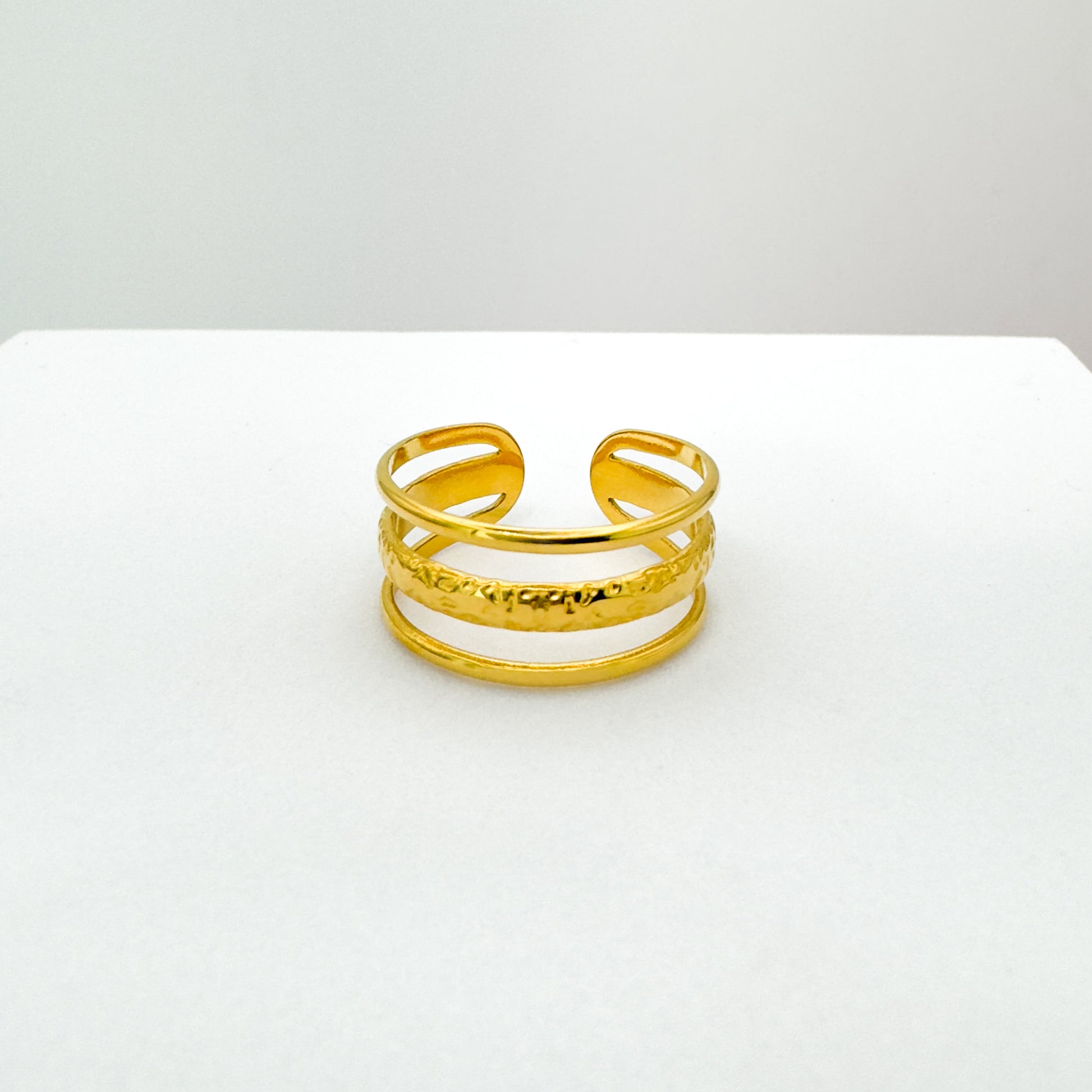 Eva Triple Band Gold Ring | Adjustable