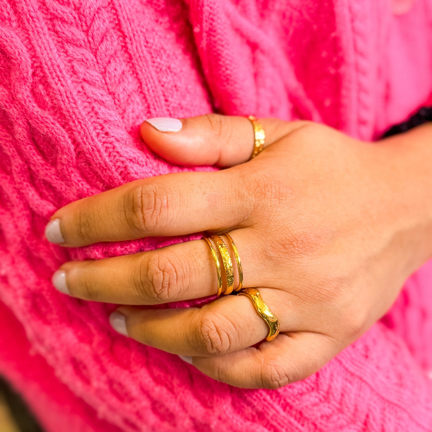 Eva Triple Band Gold Ring | Adjustable