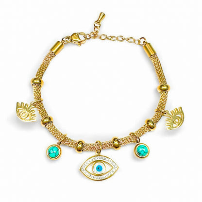 Lucia Gold Evil Eye Charm Bracelet - Razzle and Rose Jewellery