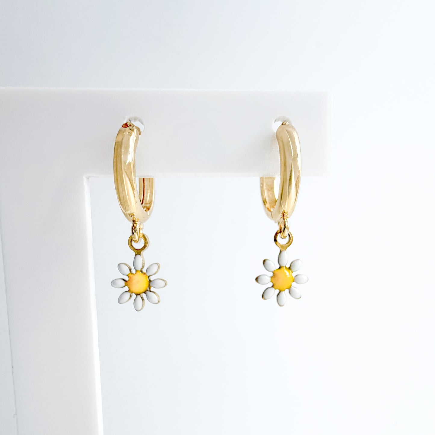 Flora Daisy Charm Gold Hoop Earrings