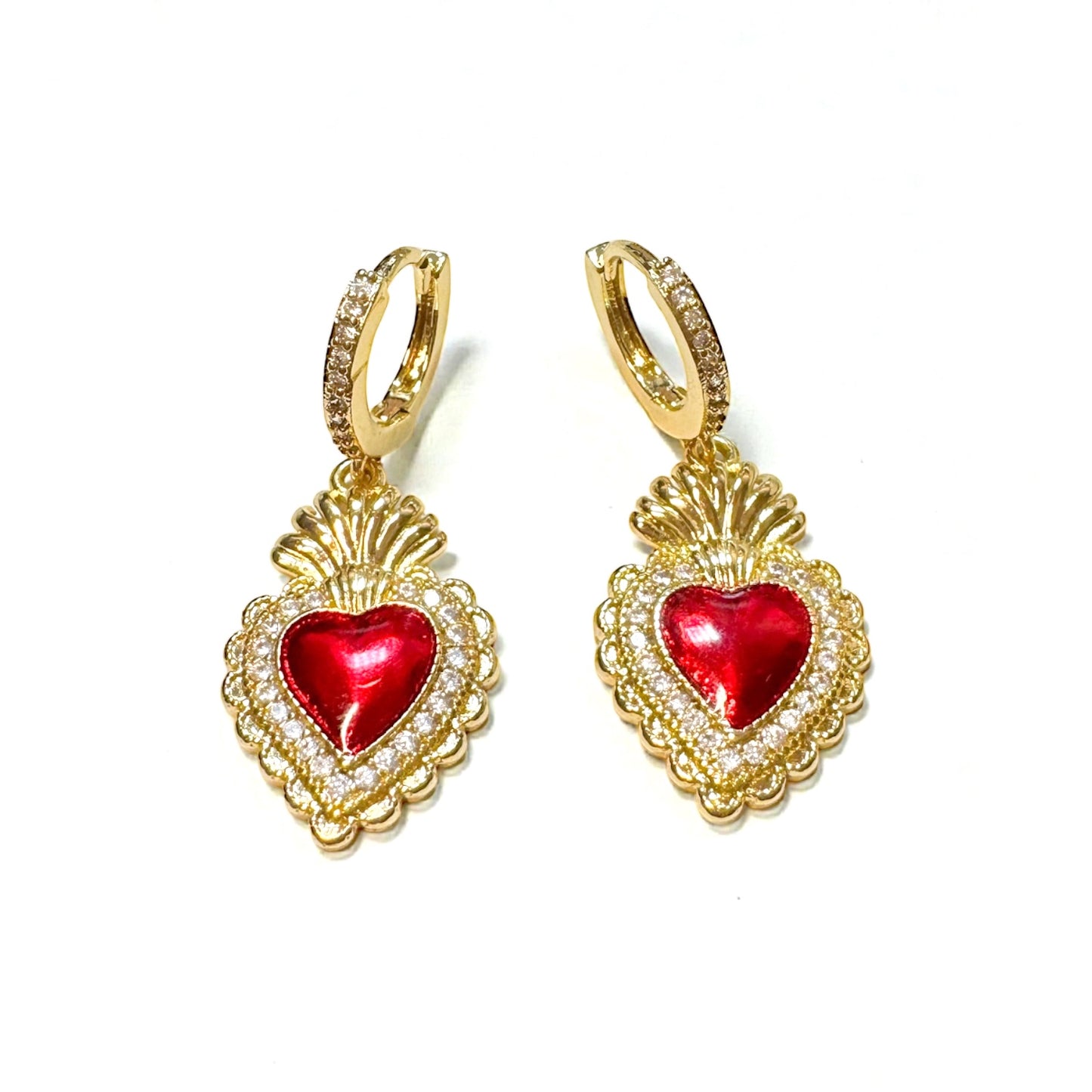 Clarissa Red Heart Hoop Earrings