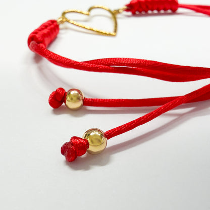 Palma Red Cord Slider Bracelet with Gold Heart