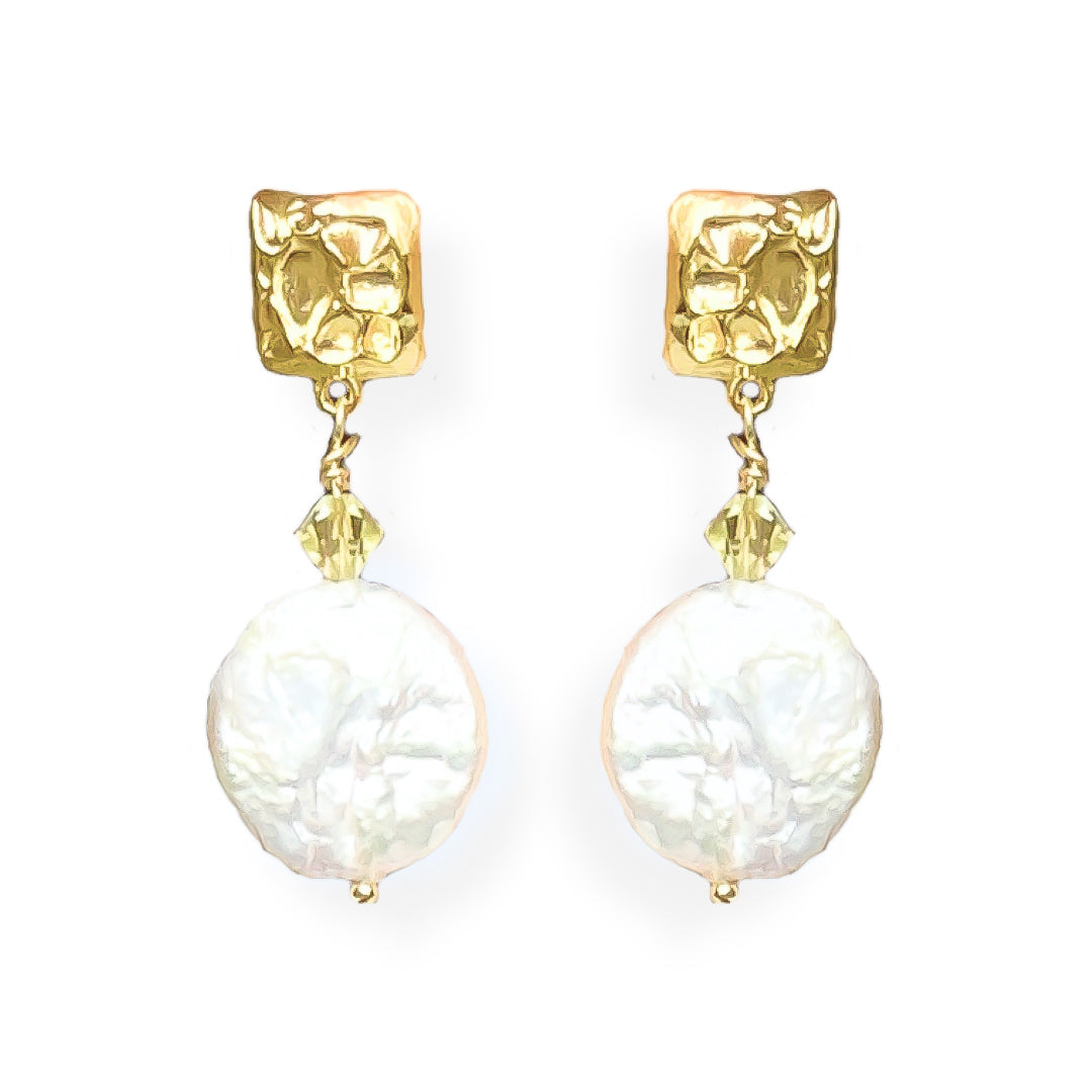Francesca Gold Pearl Statement Earrings with Swarovski Crystals
