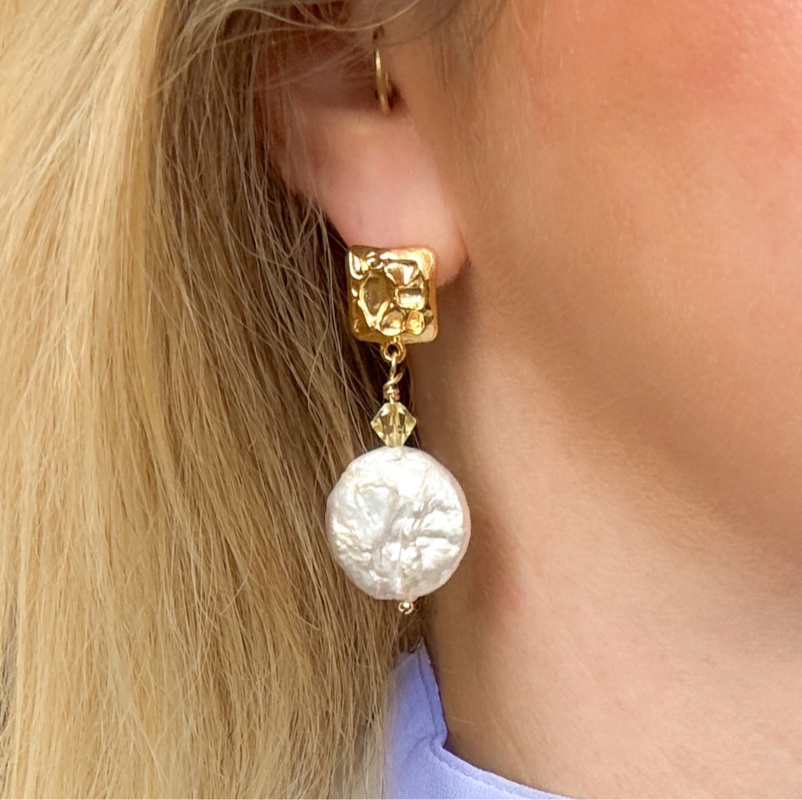 Francesca Gold Pearl Statement Earrings with Swarovski Crystals