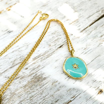 Freya Gold Reversible Pendant Necklace | Aqua