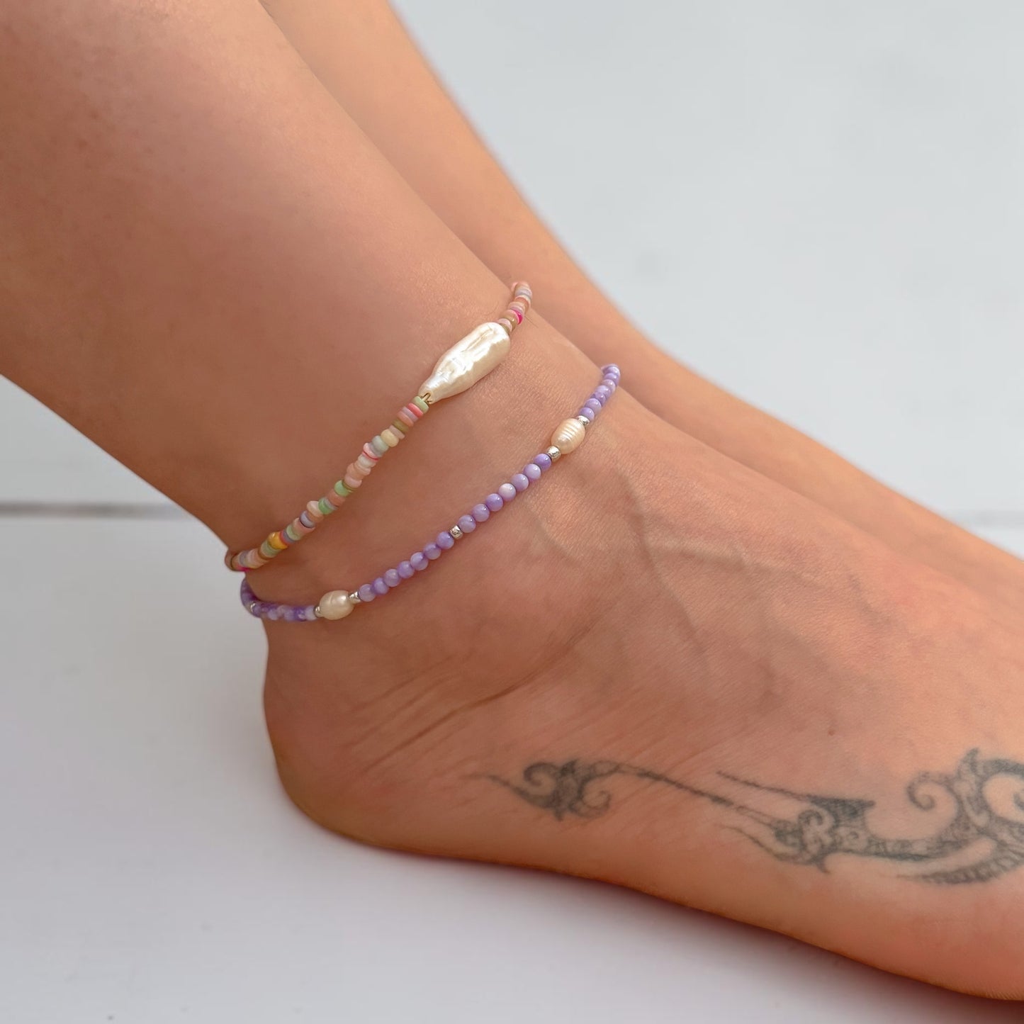 Bora Bora Purple Shell and Pearl Beaded Anklet