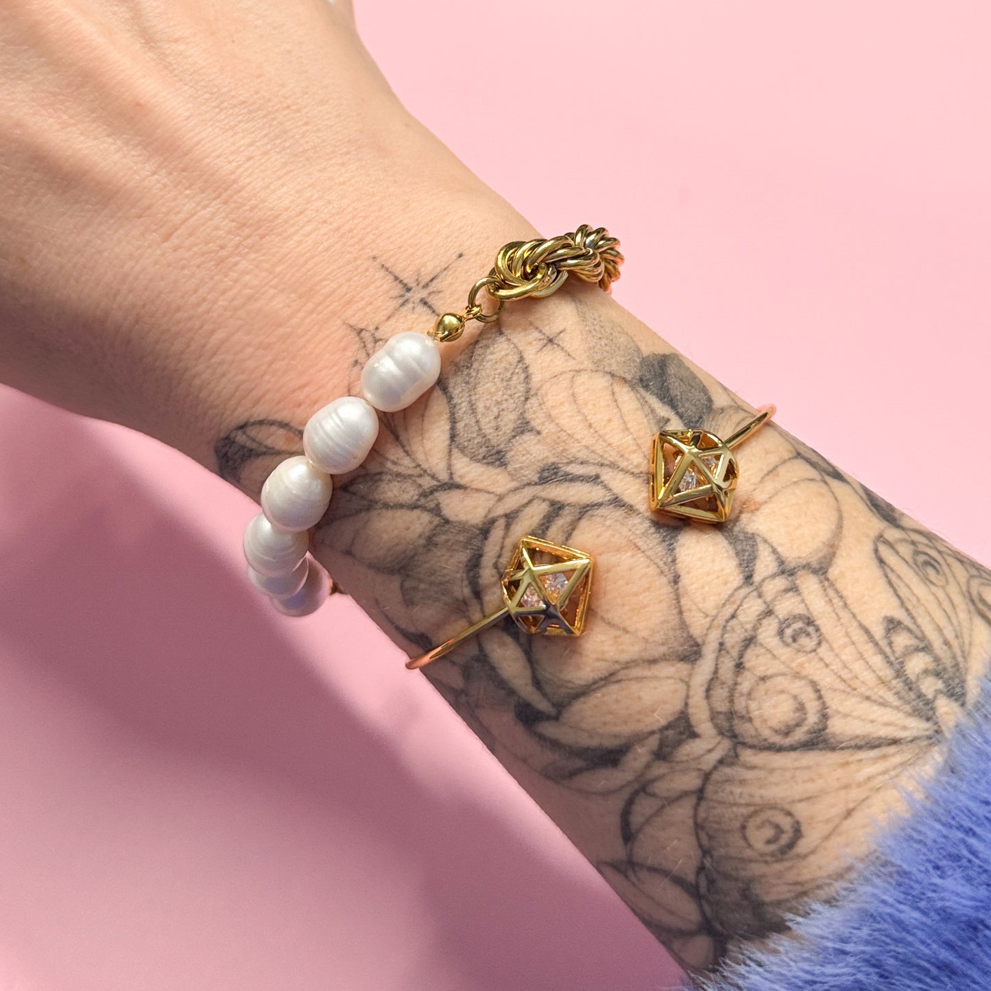 Gold Half Pearl Half Chain Bracelet