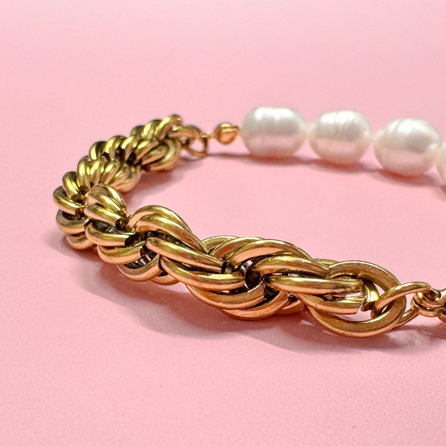 Gold Half Pearl Half Chain Bracelet