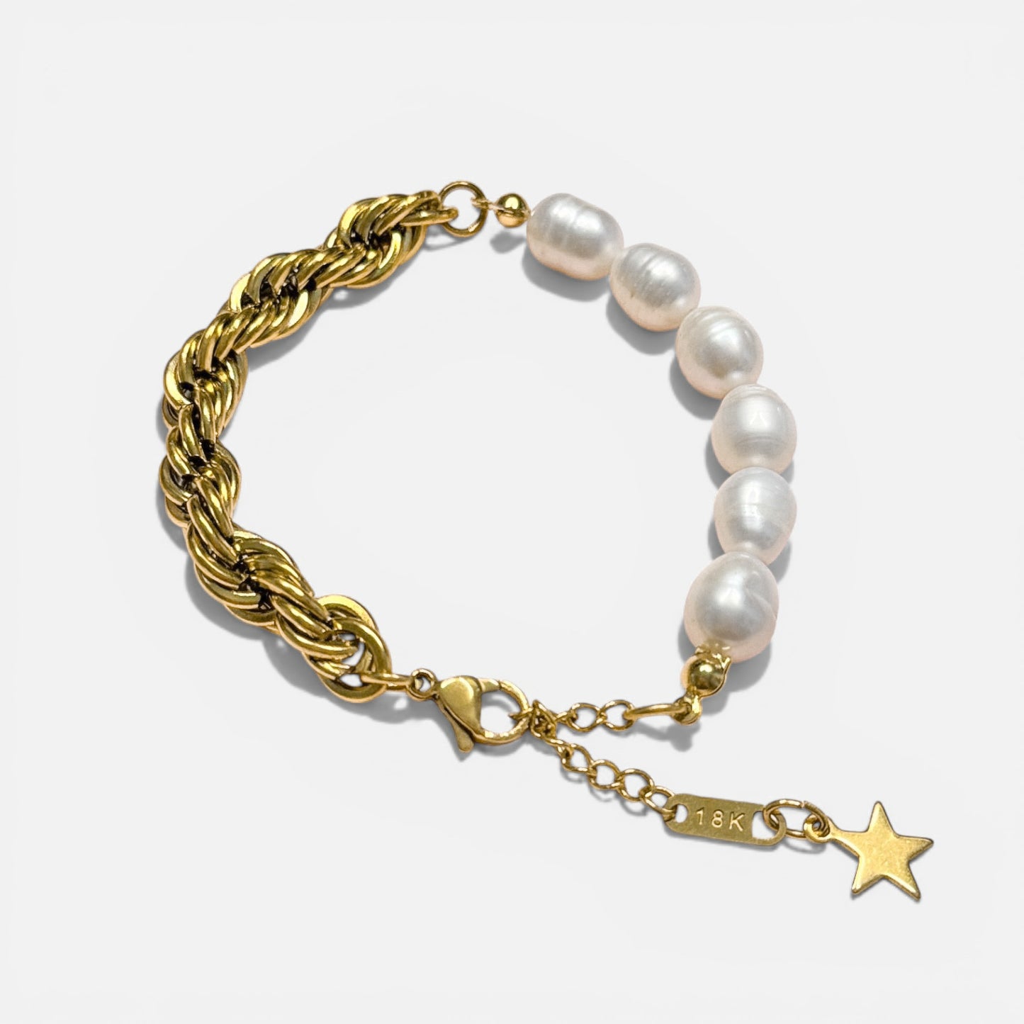 Gold Half Pearl Half Chain Bracelet