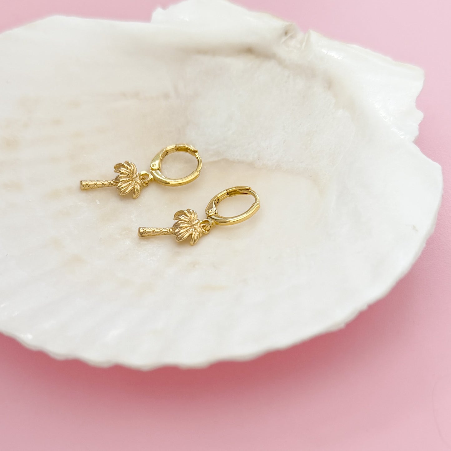 Venice Beach Palm Tree Charm Gold Hoop Earrings