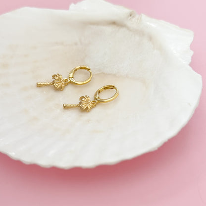 Venice Beach Palm Tree Charm Gold Hoop Earrings