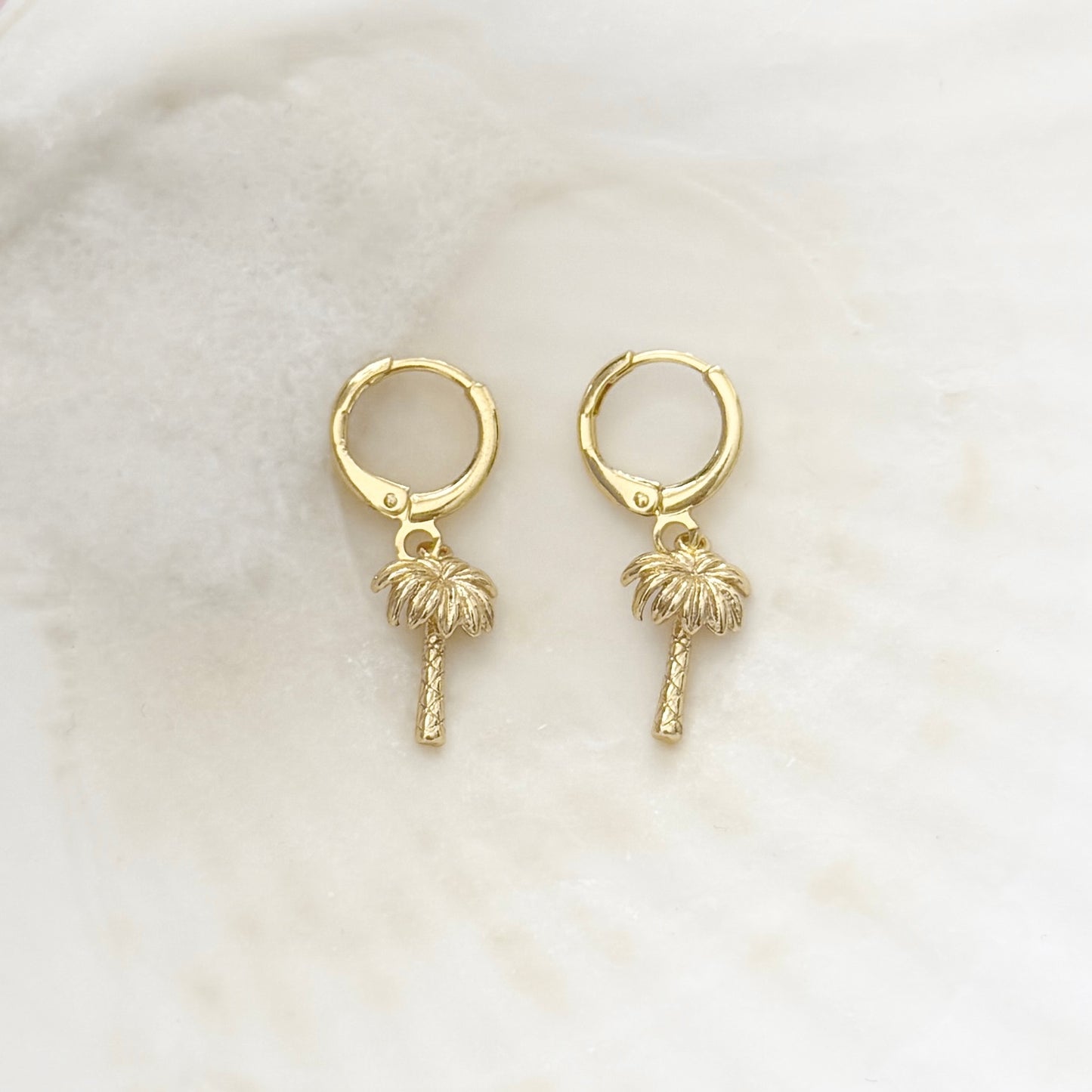 Venice Beach Palm Tree Charm Gold Hoop Earrings