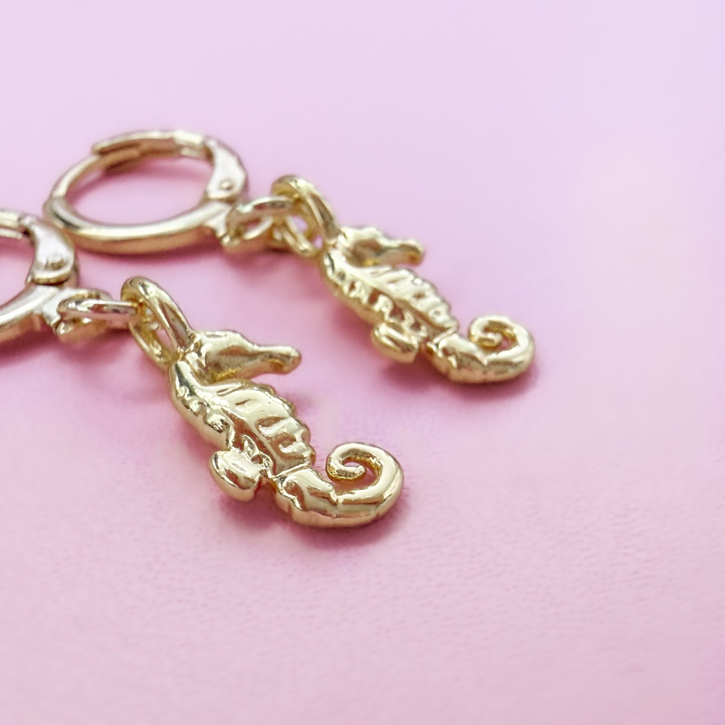 Barbados Seahorse Charm Gold Hoop Earrings