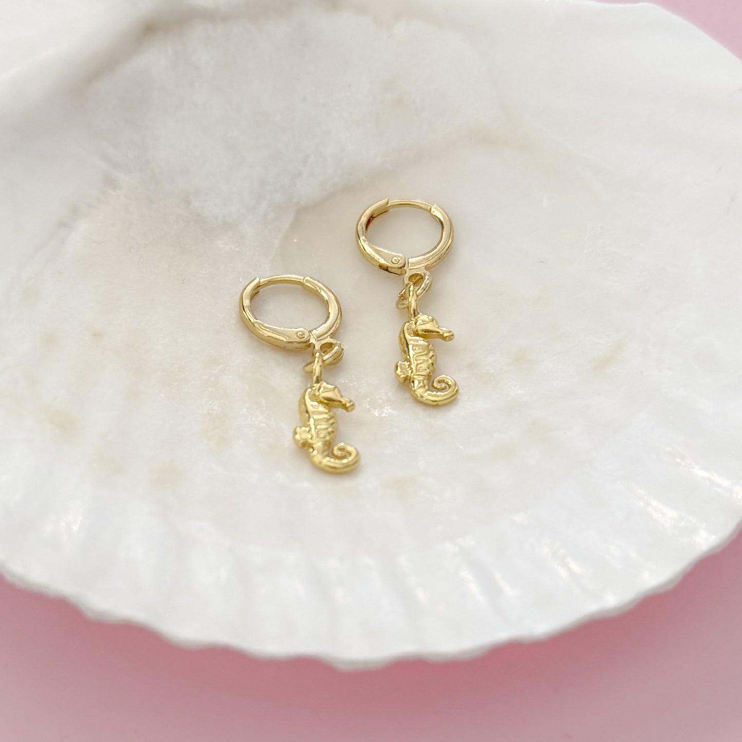 Barbados Seahorse Charm Gold Hoop Earrings