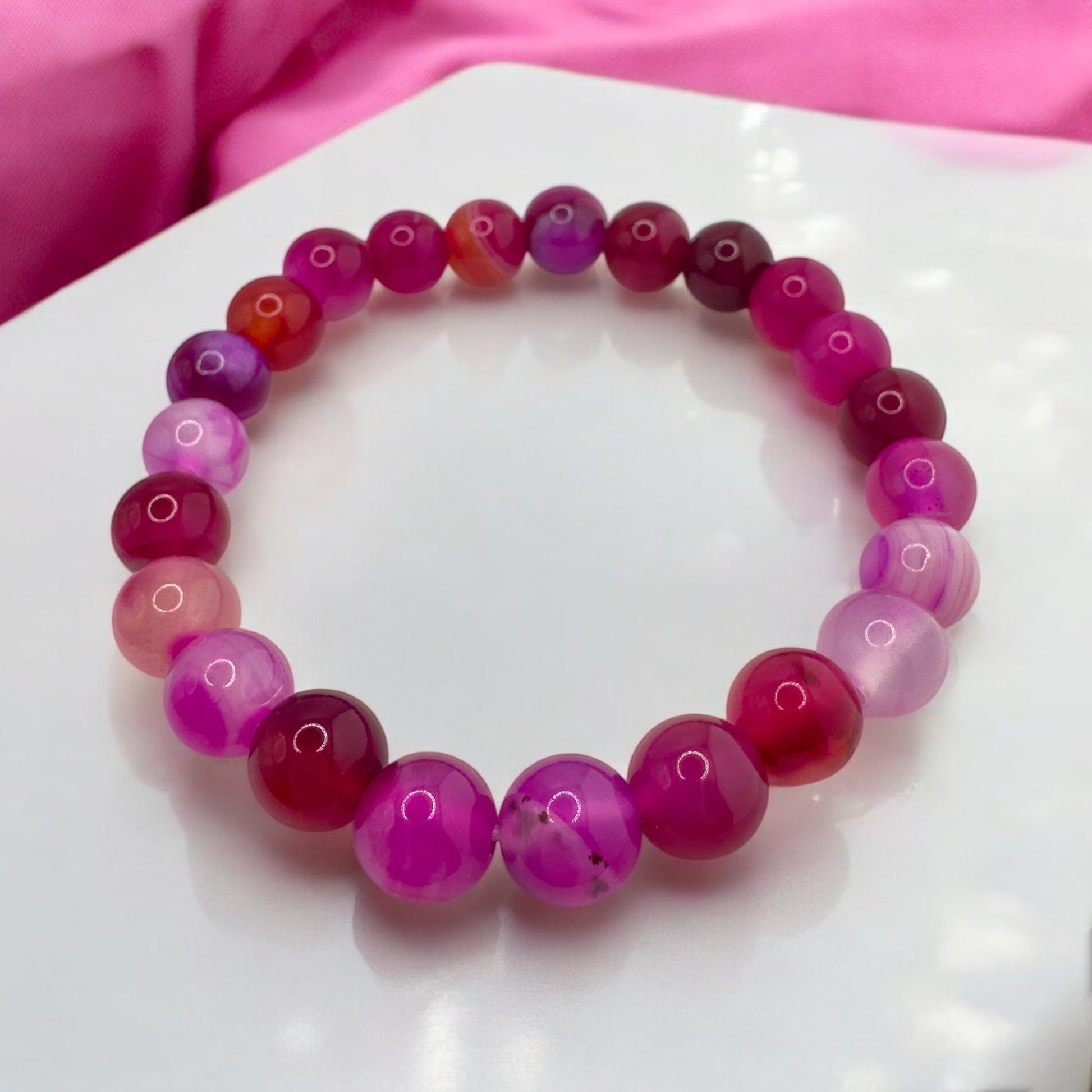 Hailee Chunky Gemstone Bead Bracelet | Pink Agate | Adjustable