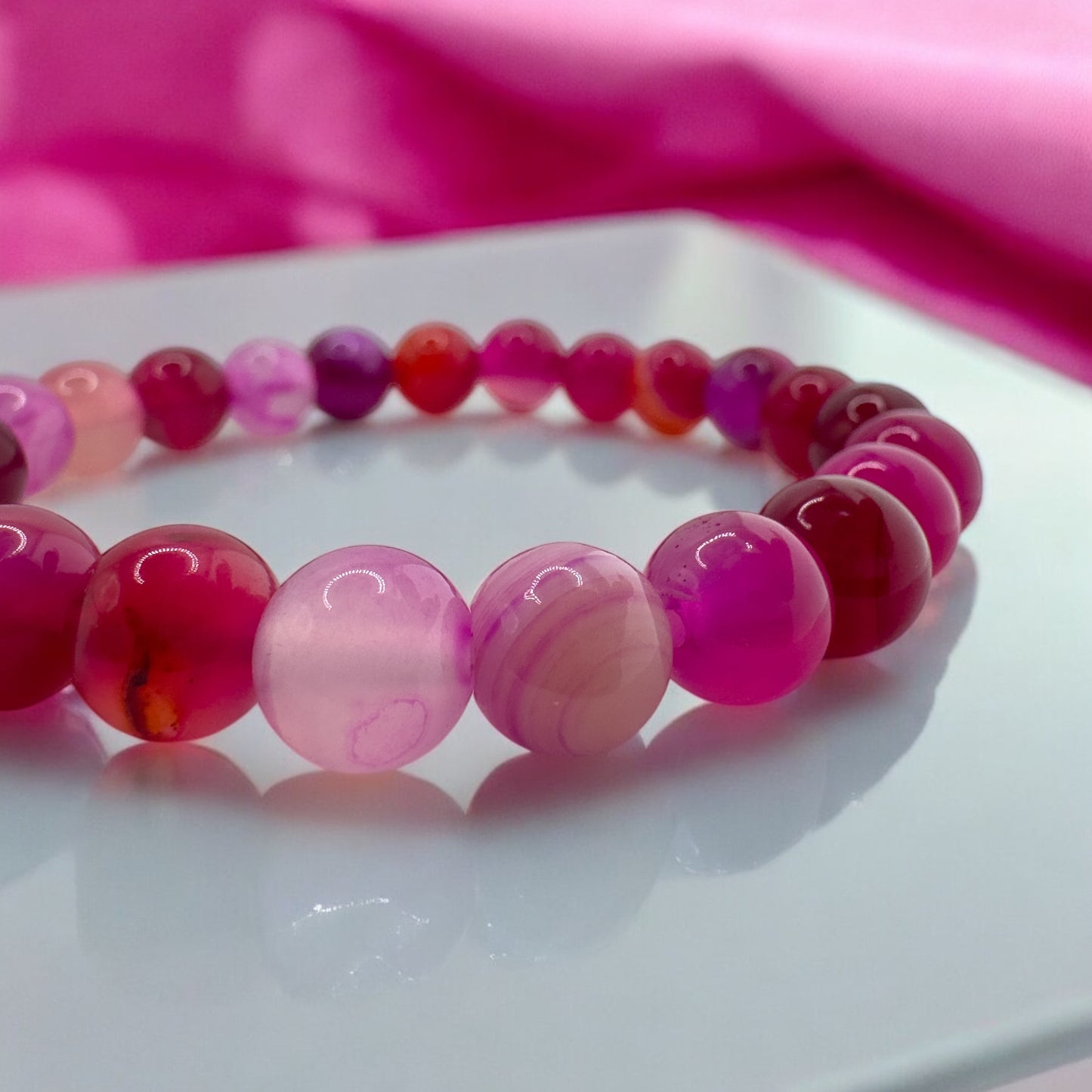 Hailee Chunky Gemstone Bead Bracelet | Pink Agate | Adjustable
