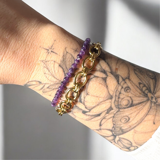 Harper Amethyst Gemstone Bead Bracelet | Adjustable