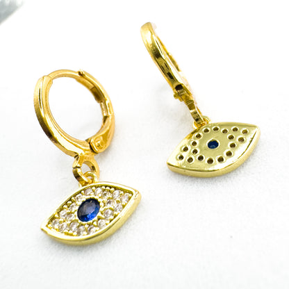 Heana Gold Gemstone Evil Eye Small Hoop Earrings