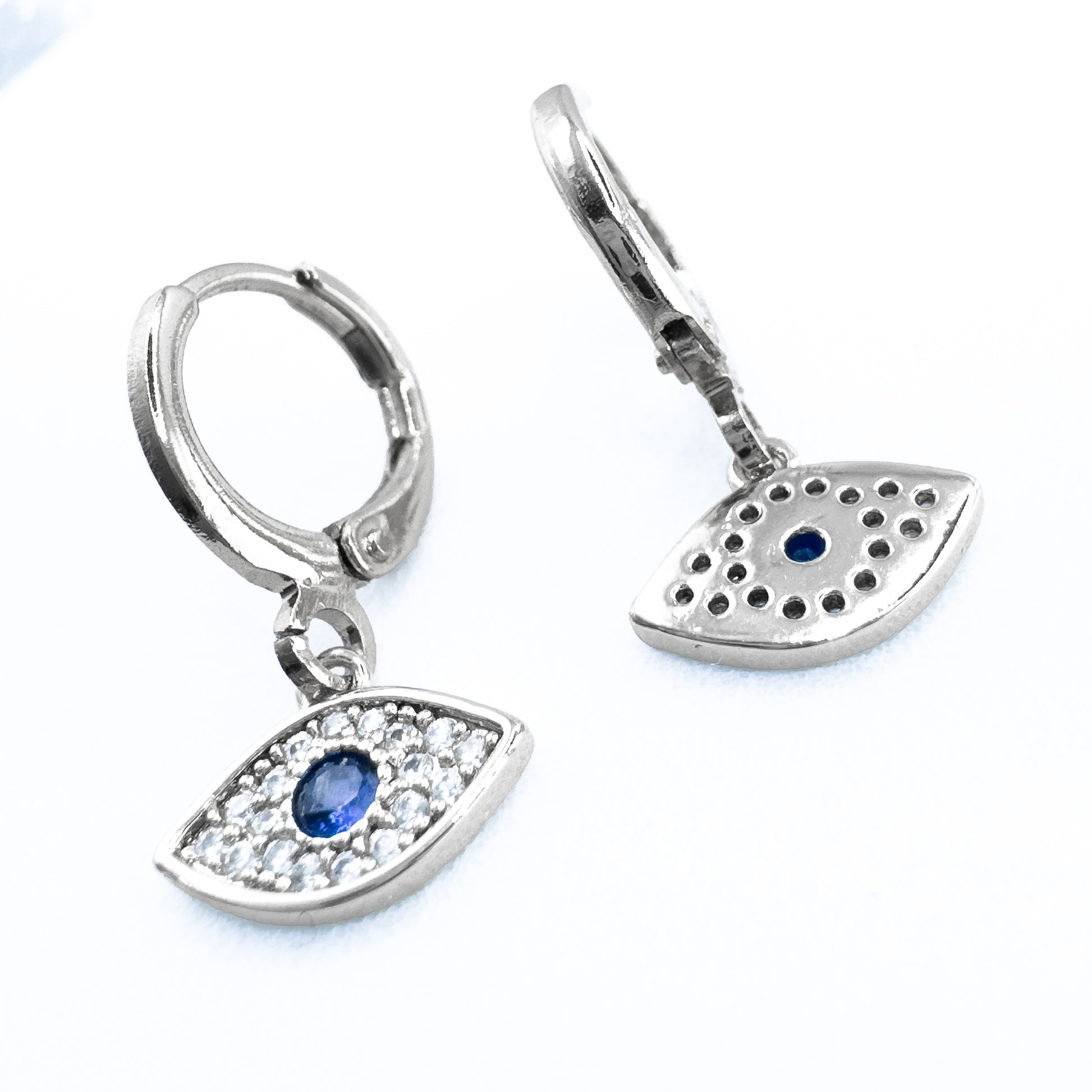 Heana Silver Gemstone Evil Eye Small Hoop Earrings