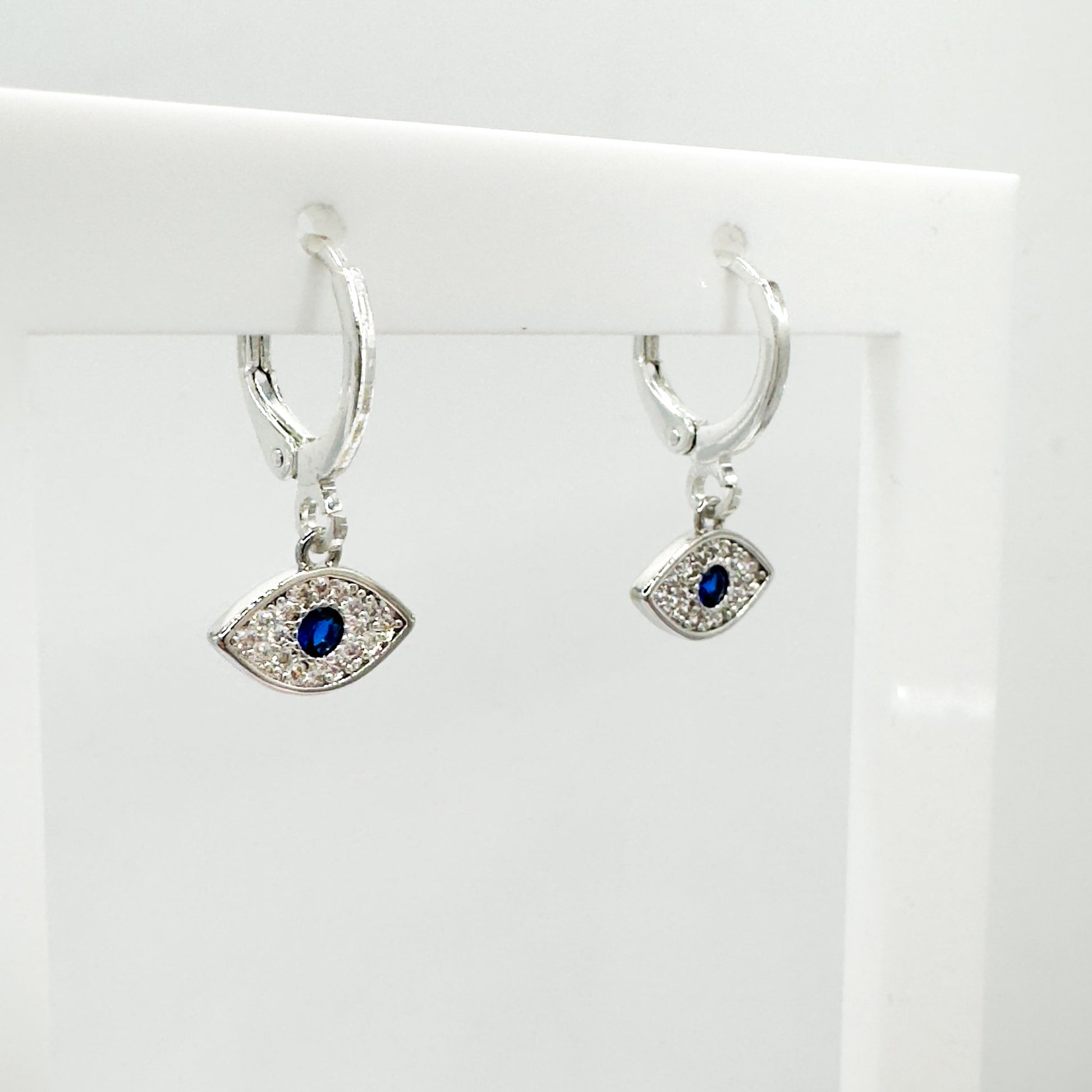 Heana Silver Gemstone Evil Eye Small Hoop Earrings