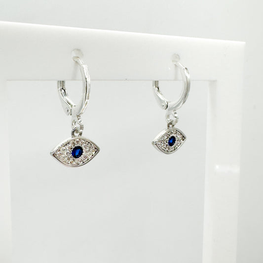 Heana Silver Gemstone Evil Eye Small Hoop Earrings