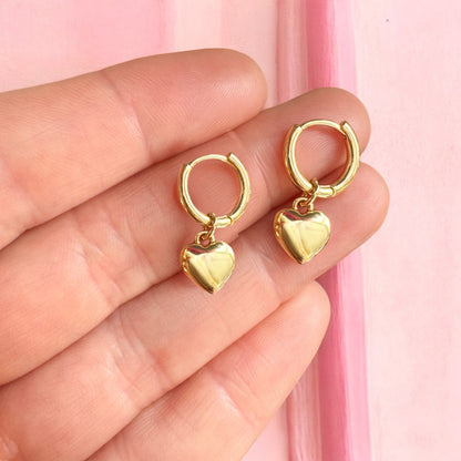 Bea Gold Heart Charm Small Hoop Earrings