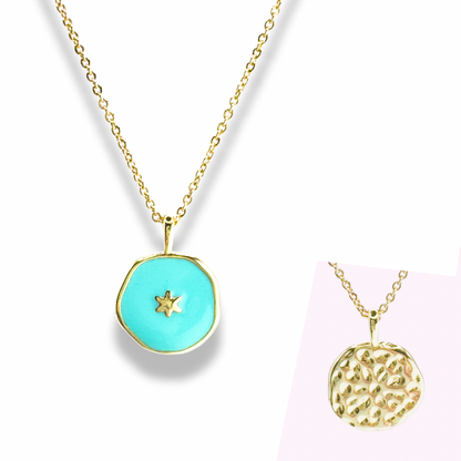 Freya Gold Reversible Pendant Necklace | Aqua - Razzle and Rose Jewellery