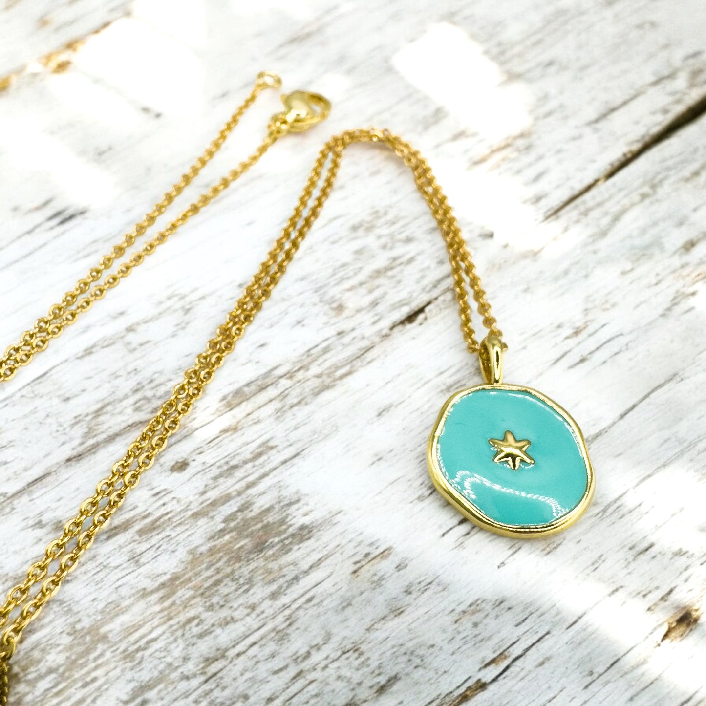 Freya Enamel Reversible Pendant Gold Plated Necklace | White | Aqua White Pendant Necklaces Razzle + Rose