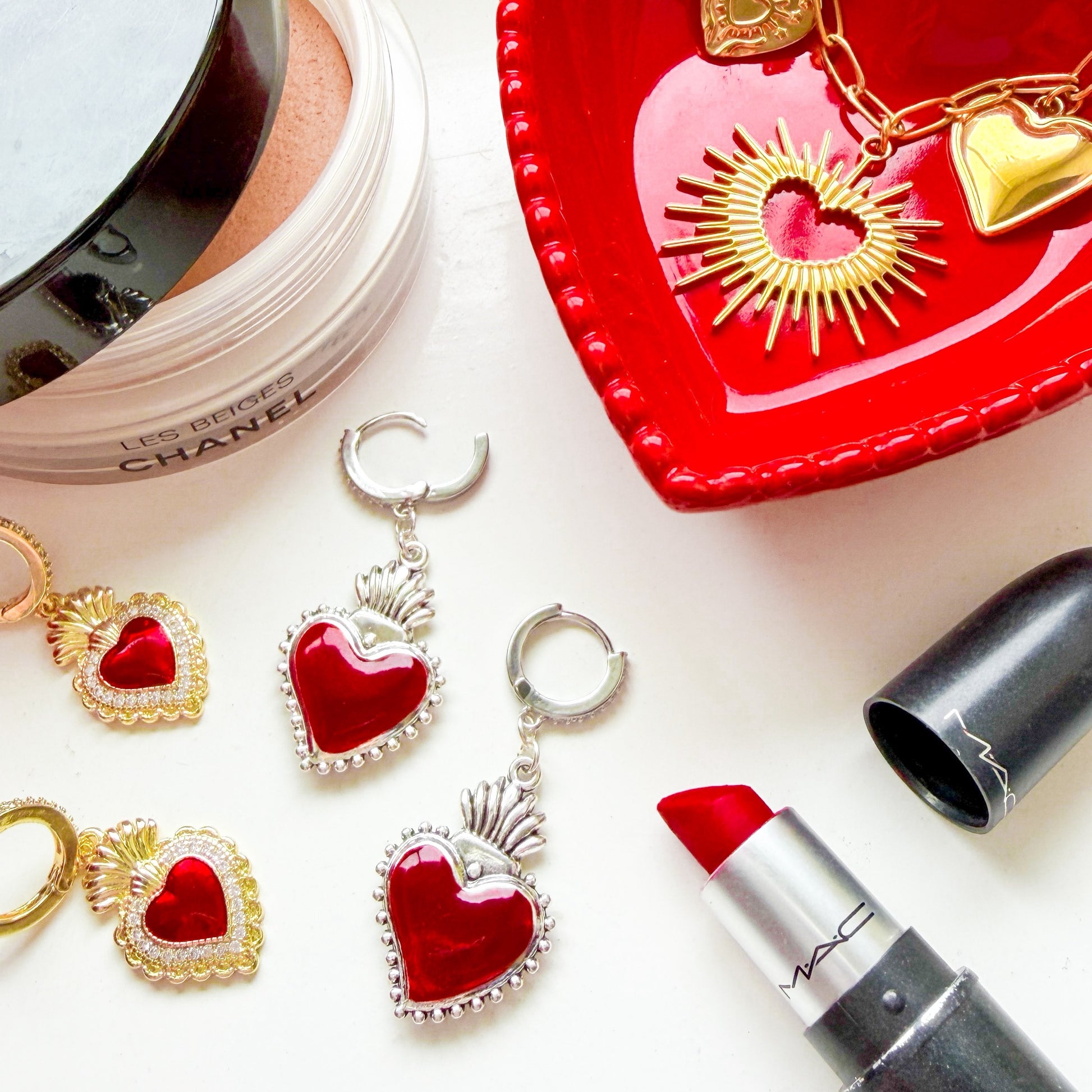 Clarissa Red Heart Hoop Earrings