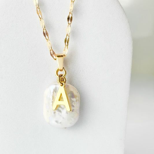 Anna Baroque Pearl Gold Initial Necklace