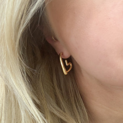 Maeve Gold Heart Medium Hoop Earrings - Razzle and Rose Jewellery
