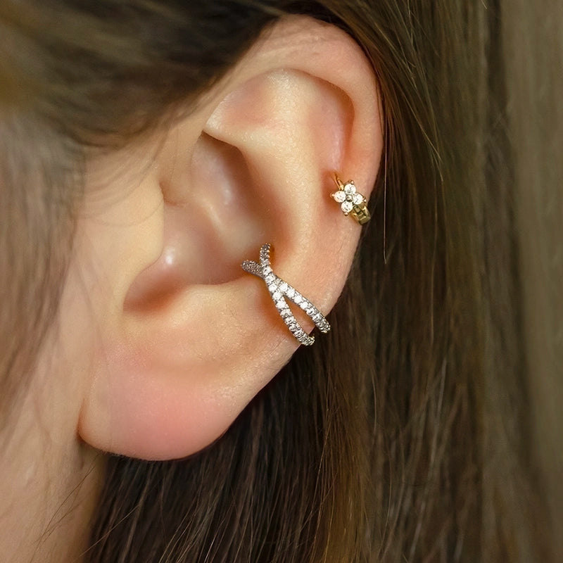Imani White Gold Gemstone Double Ear Cuff