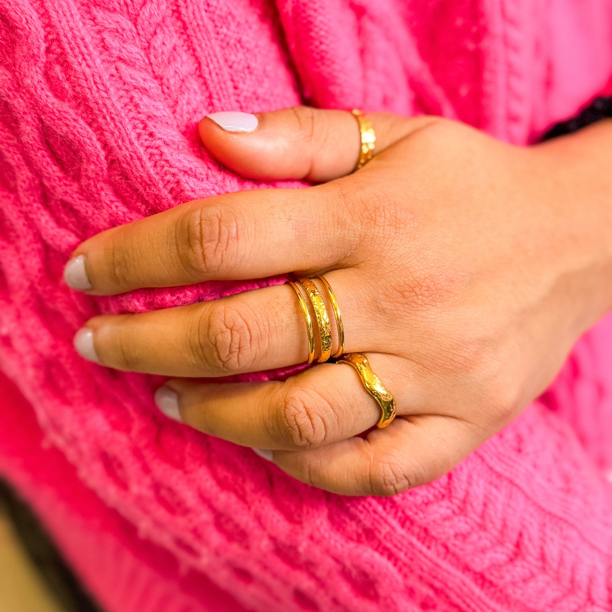 Inez Gold Wave Textured Ring