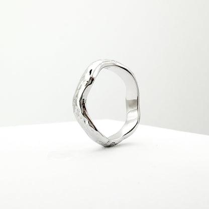 Inez White Gold Wave Textured Ring